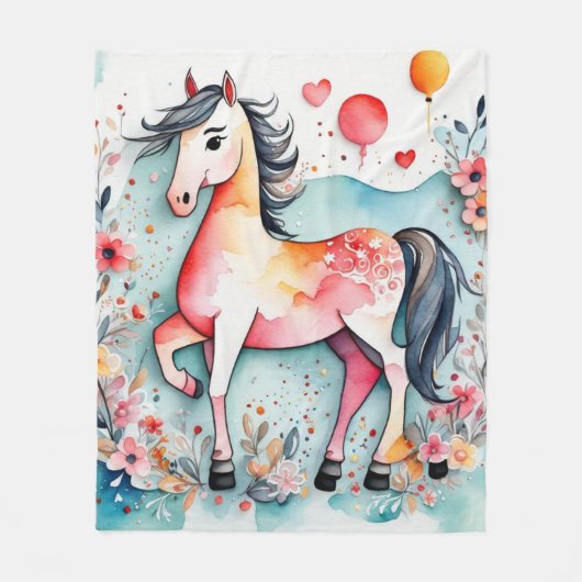 Couverture Polaire Cheval floral mignon (Devant)