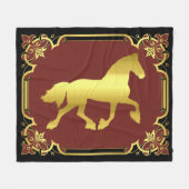 Couverture Polaire Cheval friésien, silhouette/or/noir/rouge (Devant (Horizontal))