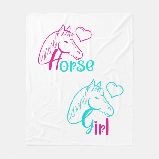 Couverture Polaire Cheval Girl en rose et turquoise (Devant)