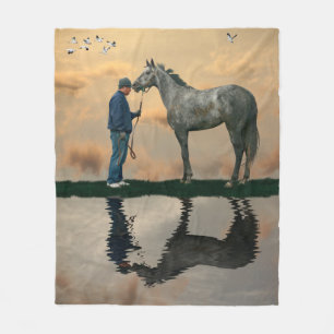 Couverture Polaire Cheval Gris Et Groom OTTB Fleece Blanket