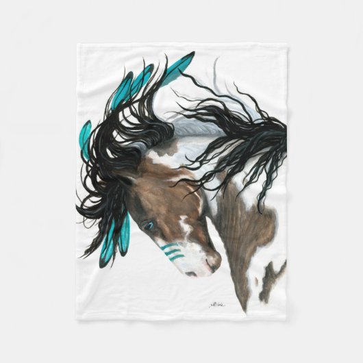Couverture Polaire Cheval majestueux de Pinto de turquoise par Bihrle (Devant)
