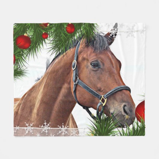 Couverture Polaire Cheval Noël équestre équine Cute Pony (Devant (Horizontal))