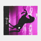 Couverture Polaire Cheval Noir Élevage Ciel Violet Blanche (Devant (Horizontal))