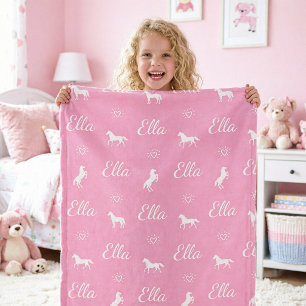 Couverture Polaire Cheval Personnalisé Rose Mignon pour Filles