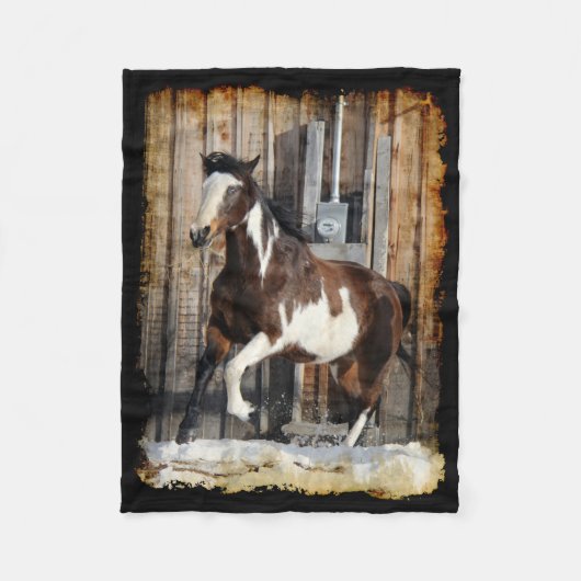 Couverture Polaire Cheval Pinto En Course (Devant)