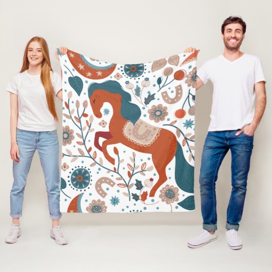 Couverture Polaire Cheval scandinave mignon (En situation)