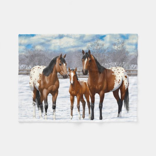 Couverture Polaire Chevaux Appaloosa De Baie Brown En Neige (Devant (Horizontal))