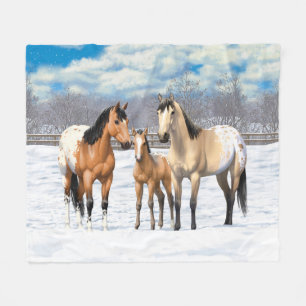 Couverture Polaire Chevaux Appaloosa En Peau De Bouche En Neige