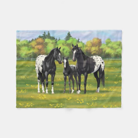 Couverture Polaire Chevaux Appaloosa Noir Dans Les Pâturages D'Été (Devant (Horizontal))