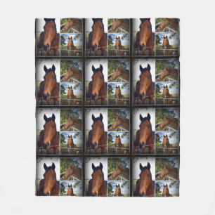 Couverture Polaire Chevaux Brown Dans Un Collage Photo, Moyen