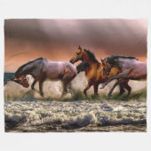Couverture Polaire Chevaux courir dans le Surf océanique au coucher d (Devant (Horizontal))
