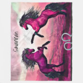 Couverture Polaire Chevaux d'Imaginaire magenta en point de dessin (Devant)