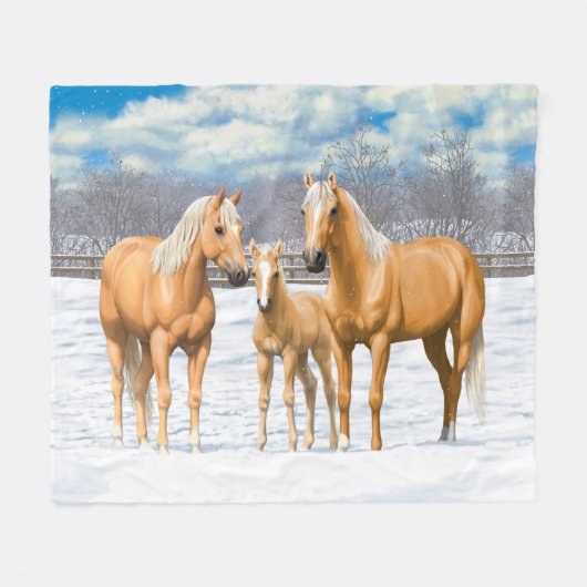 Couverture Polaire Chevaux Du Quartier Palomino En Neige (Devant (Horizontal))