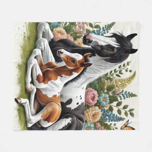Couverture Polaire Chevaux reposant parmi les fleurs et la verdure vi (Devant (Horizontal))