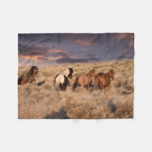 Couverture Polaire Chevaux sauvages en course (Devant (Horizontal))