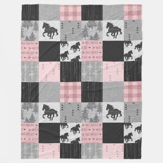 Couverture Polaire Chevaux sauvages et libres Patchwork - rose (Devant)