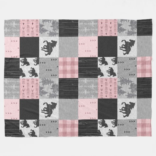 Couverture Polaire Chevaux sauvages et libres Patchwork - rose (Devant (Horizontal))