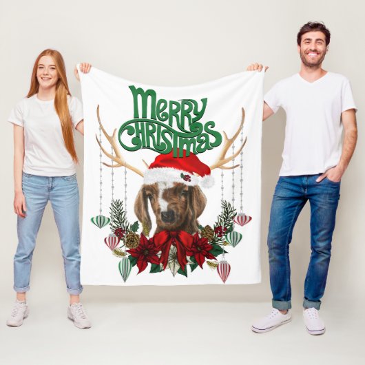 Couverture Polaire Chèvre de Noël mignonne avec Antlers et Wreath (En situation)