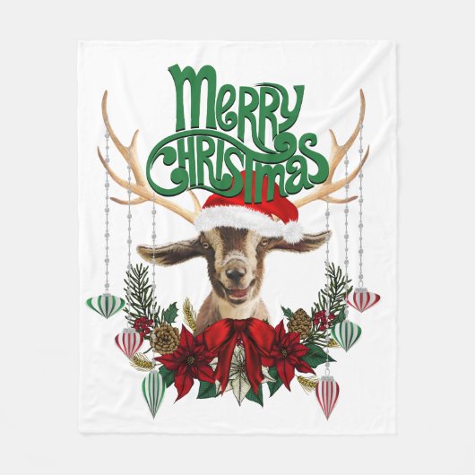 Couverture Polaire Chèvre de Noël mignonne avec Antlers et Wreath (Devant)