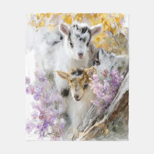 Couverture Polaire Chèvres bébés au feuillage d'automne 15 (Devant)