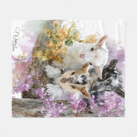 Couverture Polaire Chèvres bébés au feuillage d'automne 7 (Devant (Horizontal))