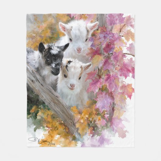 Couverture Polaire Chèvres bébés en feuillage d'automne 3 (Devant)