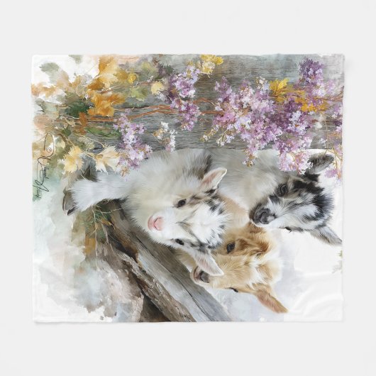 Couverture Polaire Chèvres en feuillage d'automne 5 (Devant (Horizontal))