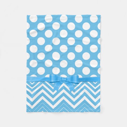 Couverture Polaire Chevron Et Polka Point En Ruban Bleu Blanc (Devant)