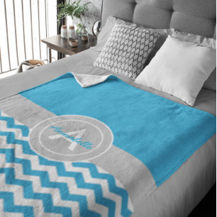 Couverture Polaire Chevron gris bleu