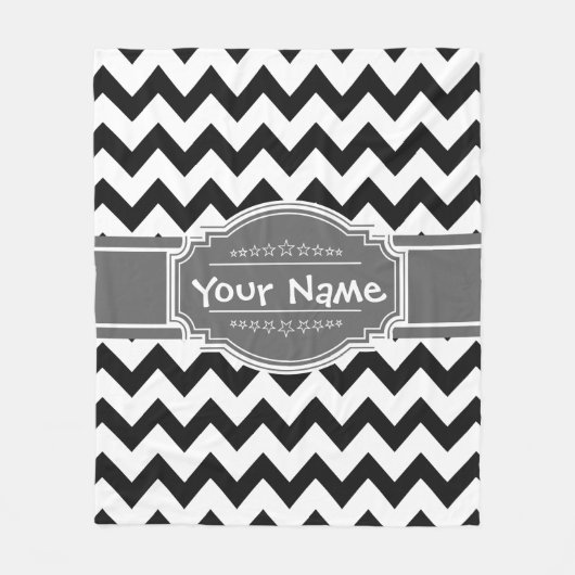 Couverture Polaire Chevron noir avec nom personnalisé gris (Devant)