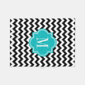 Couverture Polaire Chevron noir et blanc avec le monogramme turquoise (Devant (Horizontal))