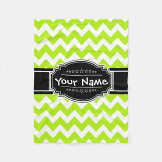 Couverture Polaire Chevron vert citron avec nom personnalisé noir