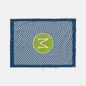 Couverture Polaire Chevrons bleu marine et vert citron Monogramme sim (Devant (Horizontal))