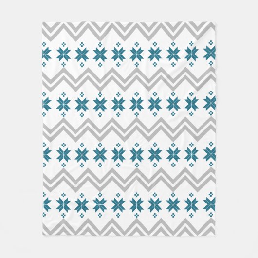 Couverture Polaire Chevrons turquoises floraux et gris nordiques (Devant)