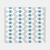 Couverture Polaire Chevrons turquoises floraux et gris nordiques (Devant (Horizontal))