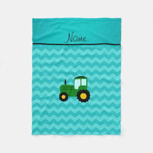 Couverture Polaire Chevrons verts nommés personnalisés de turquoise (Devant)