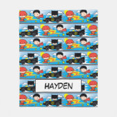 Couverture Polaire Chibi Flash, Superman et Batman Racing Motif (Devant)