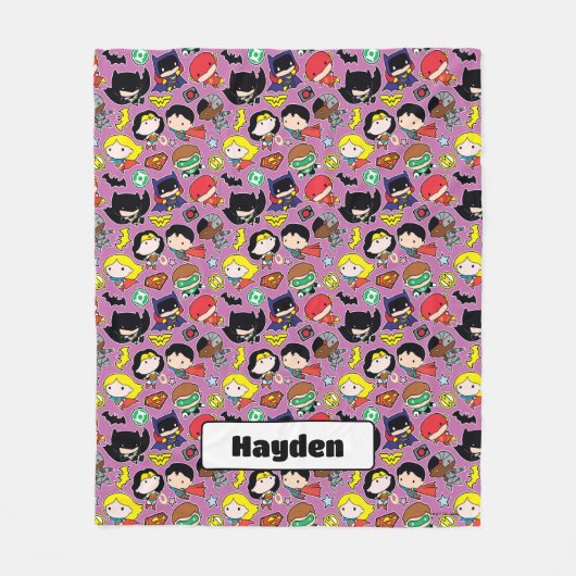 Couverture Polaire Chibi Justice League Pattern on Purple (Devant)