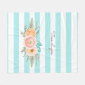 Couverture Polaire Chic Aqua Stripes Feminine Floral et nom (Devant (Horizontal))