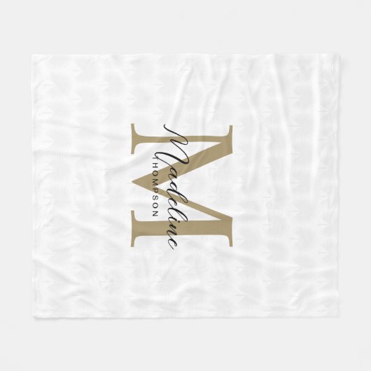 Couverture Polaire Chic Blanc Anahaw Leaf Script Monogramme (Devant (Horizontal))