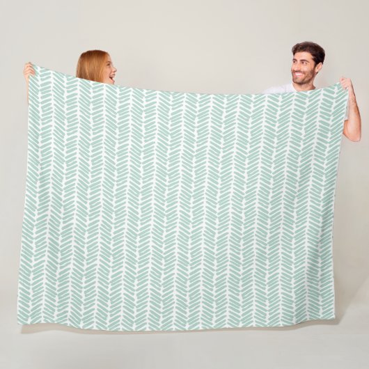 Couverture Polaire Chic Blanc Seaglass Vert Abstrait Chevron (En situation)