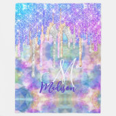 Couverture Polaire Chic bleu aqua licorne goutte parties scintillant  (Devant)