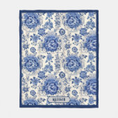 Couverture Polaire Chic Bleu blanc à fleurs chinoiserie toile monogra (Devant)