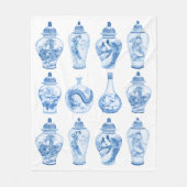 Couverture Polaire Chic Bleu Blanc Chinoiserie Porcelain Ginger Jars (Devant)