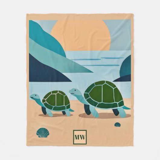 Couverture Polaire Chic boho abstrait tortues de mer monogramme (Devant)