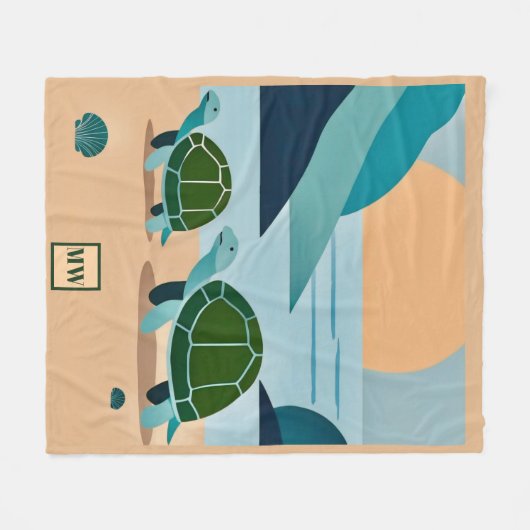 Couverture Polaire Chic boho abstrait tortues de mer monogramme (Devant (Horizontal))