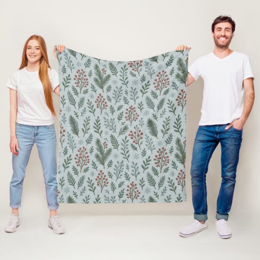 Couverture Polaire Chic Botanique Holly Berry Motif Floral (En situation)
