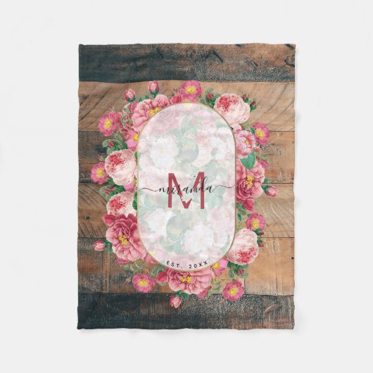 Couverture Polaire Chic Botanique Vintage Wreath Monogramme Bois (Devant)