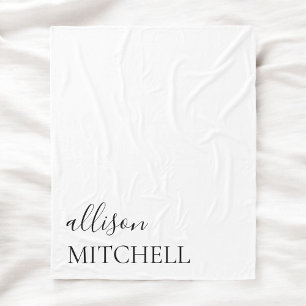 Couverture Polaire Chic Calligraphie Monogramme Blanc
