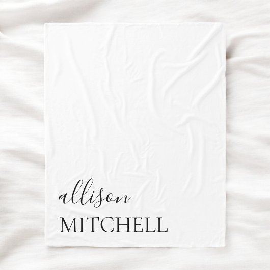 Couverture Polaire Chic Calligraphie Monogramme Blanc
